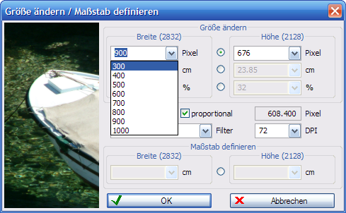 Bildgröße ändern: Neue Werte